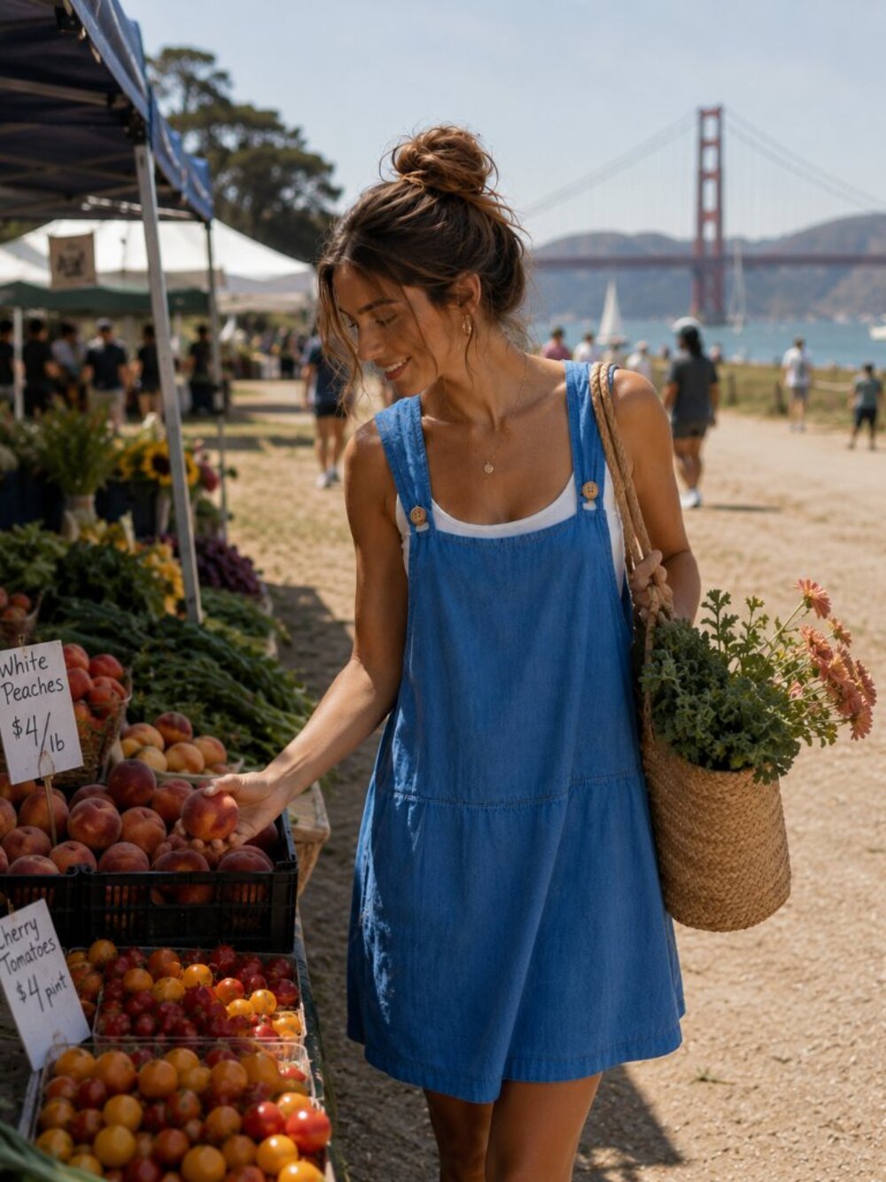 Liz & Jane Blue Linen Jumper Dress M/L Pinafore Cottagecore Pockets